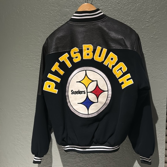 Pittsburgh Steelers varsity bomber letterman black white stripe Jacket - Picture 2 of 10